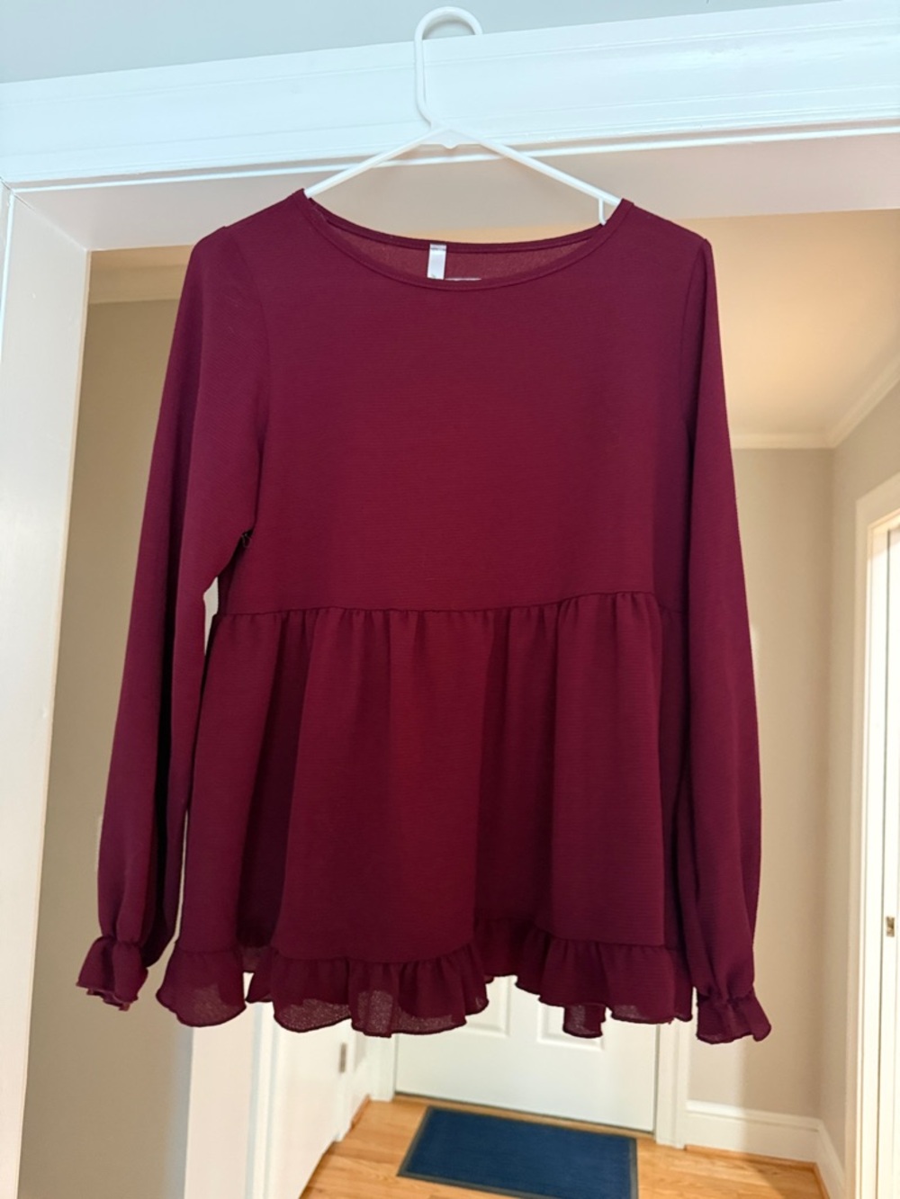 Amazon Women’s Long Sleeve Ruffle Hem Blouse - Burgundy